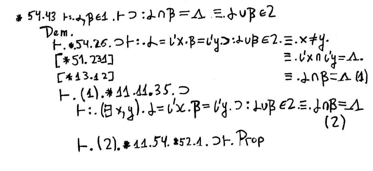 Principia Mathemathica 1+1 = 2 proof