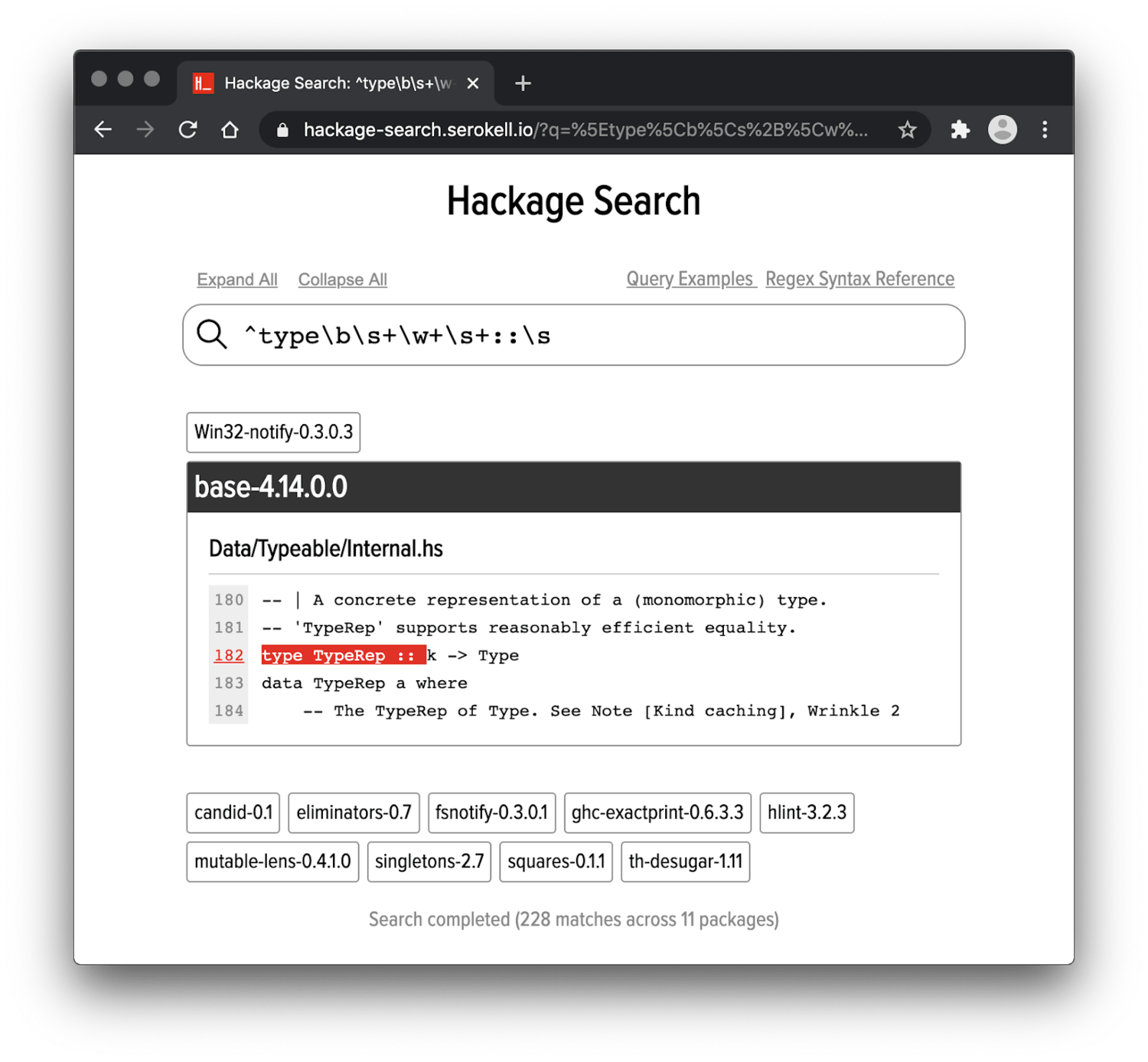 Hackage Search screenshot